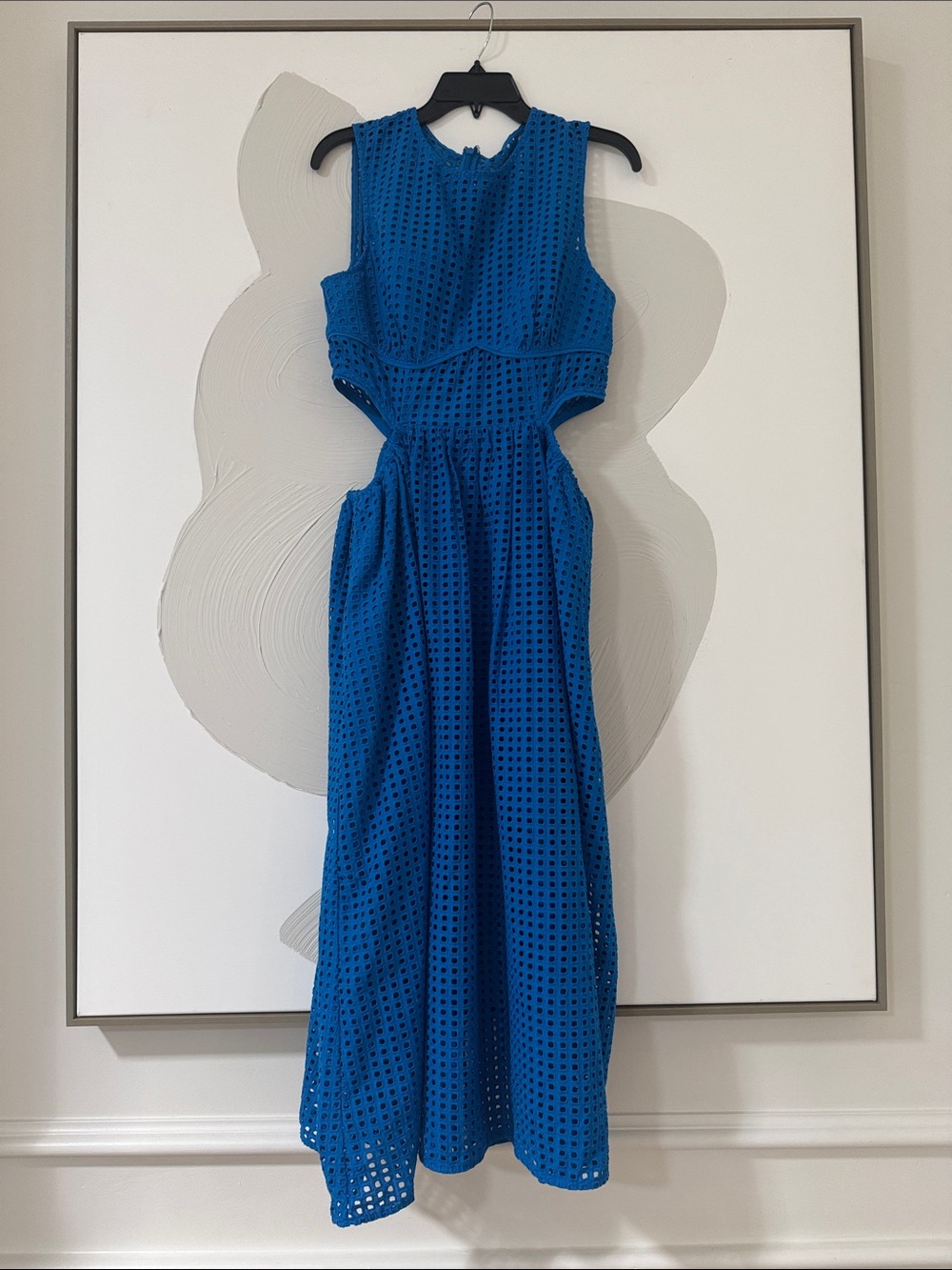Self-Portrait Cobalt Blue Eyelet Cutout Midi Dress